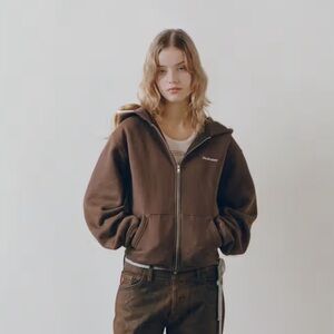 Madhappy unisex classics fleece zip up dark brown